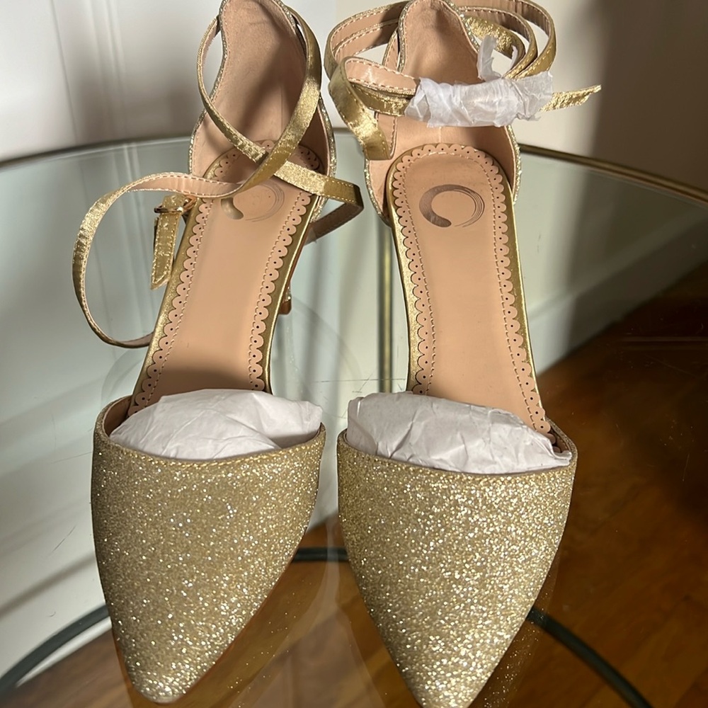 Gold sparkle women heel